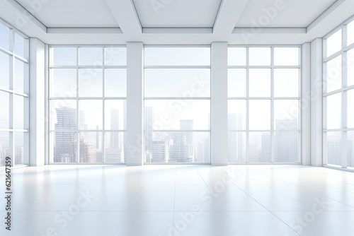 White Interior Design with Modern Business Style for Building or Loft Room  Empty Background with Window and Floor. Generative AI