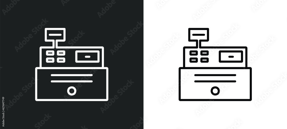 cashbox outline icon in white and black colors. cashbox flat vector icon from business collection for web, mobile apps and ui.