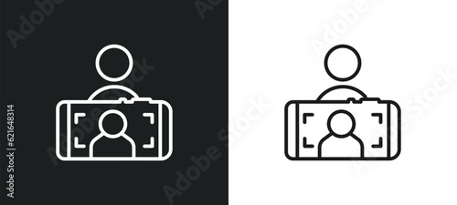 selfie outline icon in white and black colors. selfie flat vector icon from blogger and influencer collection for web, mobile apps and ui.