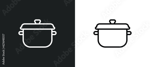 pot with cover outline icon in white and black colors. pot with cover flat vector icon from bistro and restaurant collection for web, mobile apps and ui.