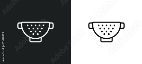 strainer with handle outline icon in white and black colors. strainer with handle flat vector icon from bistro and restaurant collection for web, mobile apps and ui. photo