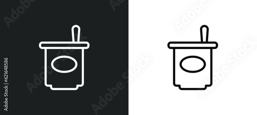 yogurt with spoon outline icon in white and black colors. yogurt with spoon flat vector icon from bistro and restaurant collection for web, mobile apps and ui.
