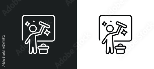 window cleaning outline icon in white and black colors. window cleaning flat vector icon from behavior collection for web, mobile apps and ui.