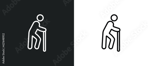 old man walking outline icon in white and black colors. old man walking flat vector icon from behavior collection for web, mobile apps and ui.