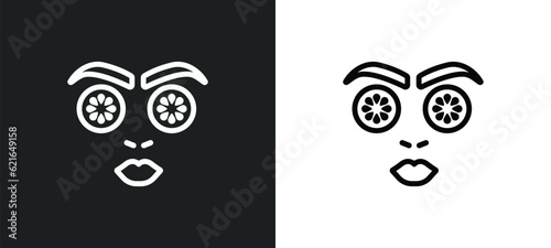 cucumber slices on face outline icon in white and black colors. cucumber slices on face flat vector icon from beauty collection for web, mobile apps and ui.