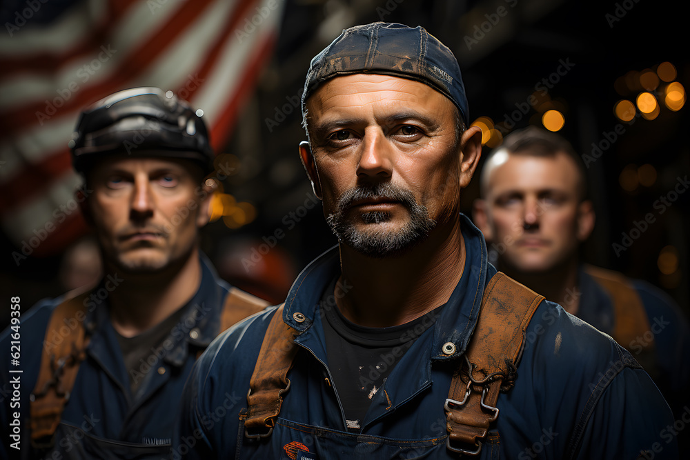 Fiction group portraits of working man and woman , different generations and occupations in their uniforms posing for labor day calendar, AI Generated images and persons. Fiction group portraits of working man and woman , different generations and occupations in their uniforms posing for labor day calendar, AI Generated images and persons.