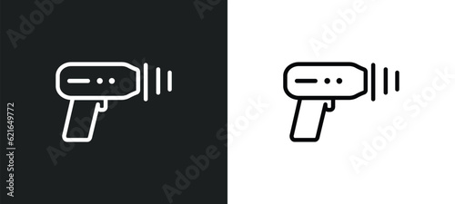 laser gun outline icon in white and black colors. laser gun flat vector icon from astronomy collection for web, mobile apps and ui.