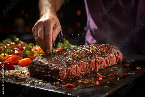 Fotografia Chef is preparing grilled steak dish generated by AI