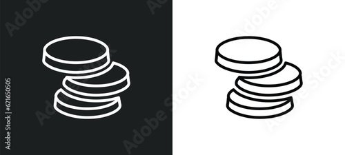 coins outline icon in white and black colors. coins flat vector icon from artificial intelligence collection for web, mobile apps and ui.