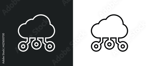 cloud intelligence outline icon in white and black colors. cloud intelligence flat vector icon from artificial intellegence collection for web, mobile apps and ui.