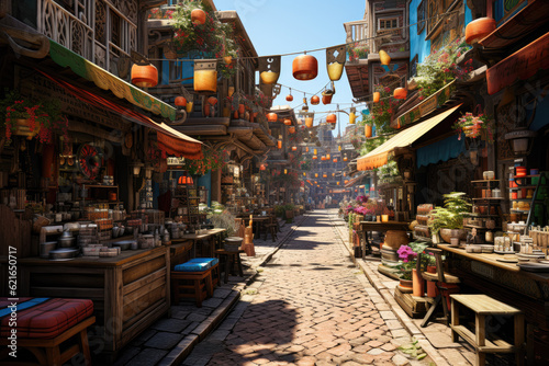 A bustling street market with colorful stalls. Generative Ai. © Sebastian