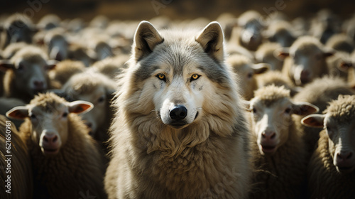 A Wolf In Sheep s Clothing - A wolf among dozens of sheep - Generative AI.