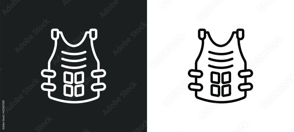 bulletproof vest outline icon in white and black colors. bulletproof vest flat vector icon from army collection for web, mobile apps and ui.