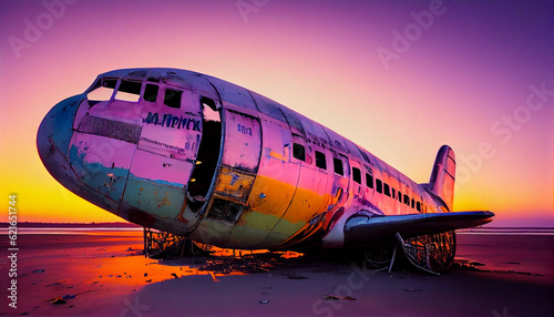 abounded airplane on the beach generative by ai