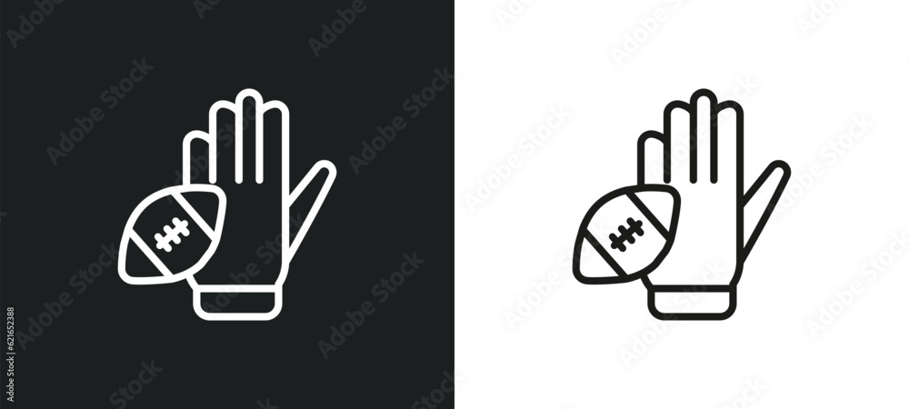 Obraz premium hand holding the ball outline icon in white and black colors. hand holding the ball flat vector icon from american football collection for web, mobile apps and ui.