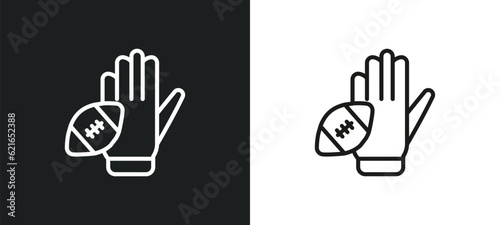 hand holding the ball outline icon in white and black colors. hand holding the ball flat vector icon from american football collection for web, mobile apps and ui.