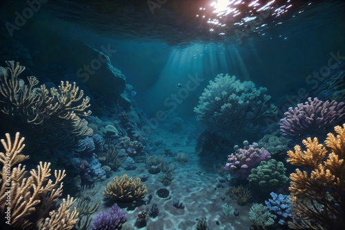 Undewater world landscape, reef, sea bottom with corals and seaweeds  © birdmanphoto