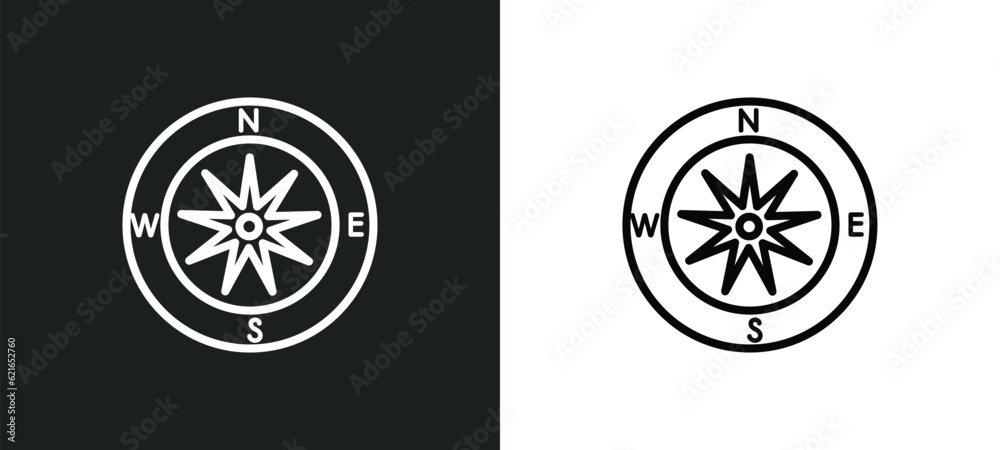 compass pointing north east outline icon in white and black colors. compass pointing north east flat vector icon from airport terminal collection for web, mobile apps and ui.