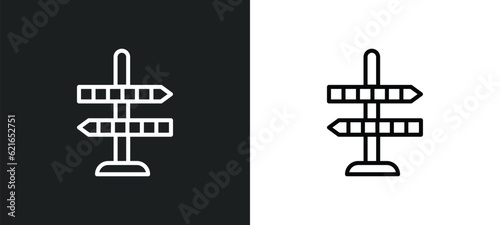 direction post outline icon in white and black colors. direction post flat vector icon from airport terminal collection for web, mobile apps and ui.