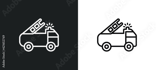 emergency truck outline icon in white and black colors. emergency truck flat vector icon from airport terminal collection for web, mobile apps and ui.
