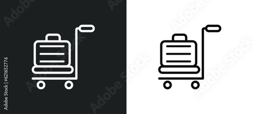 trolley with luggage outline icon in white and black colors. trolley with luggage flat vector icon from airport terminal collection for web, mobile apps and ui.