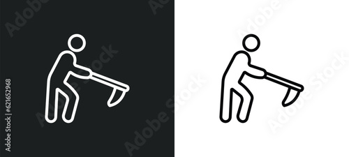farmer hoeing outline icon in white and black colors. farmer hoeing flat vector icon from farming collection for web, mobile apps and ui.