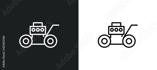 mower outline icon in white and black colors. mower flat vector icon from agriculture farming collection for web, mobile apps and ui.