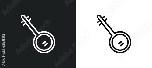 banjo outline icon in white and black colors. banjo flat vector icon from africa collection for web, mobile apps and ui.