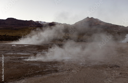 Exploring the fascinating geothermic fields of El Tatio with its steaming geysers and hot pools high up in the Atacama desert in Chile, South America