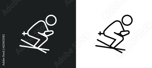 skiing outline icon in white and black colors. skiing flat vector icon from activity and hobbies collection for web, mobile apps and ui.