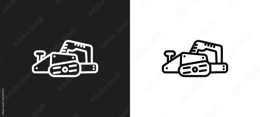 planer outline icon in white and black colors. planer flat vector icon from construction and tools collection for web, mobile apps and ui. - obrazy, fototapety, plakaty 