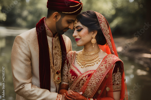Indian Couple Posing For Their Wedding Photo: AI Generated Image