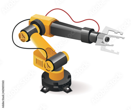 Car industry robot arm tool technology with artificial intelligence concept isometric illustration