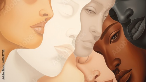 Abstract art of different skin colors and multiracial, no to racism, diversity concept. Generative AI