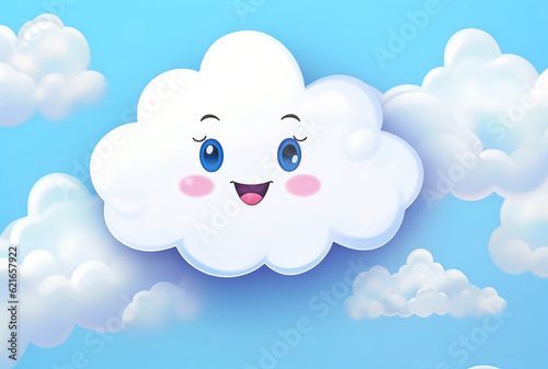 blue sky with a happy cloud, illustration 