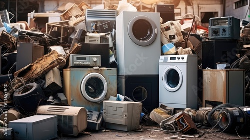 Fotografiet Collected and awaiting for the disposal of electronic waste, refrigerators, washing machines and others