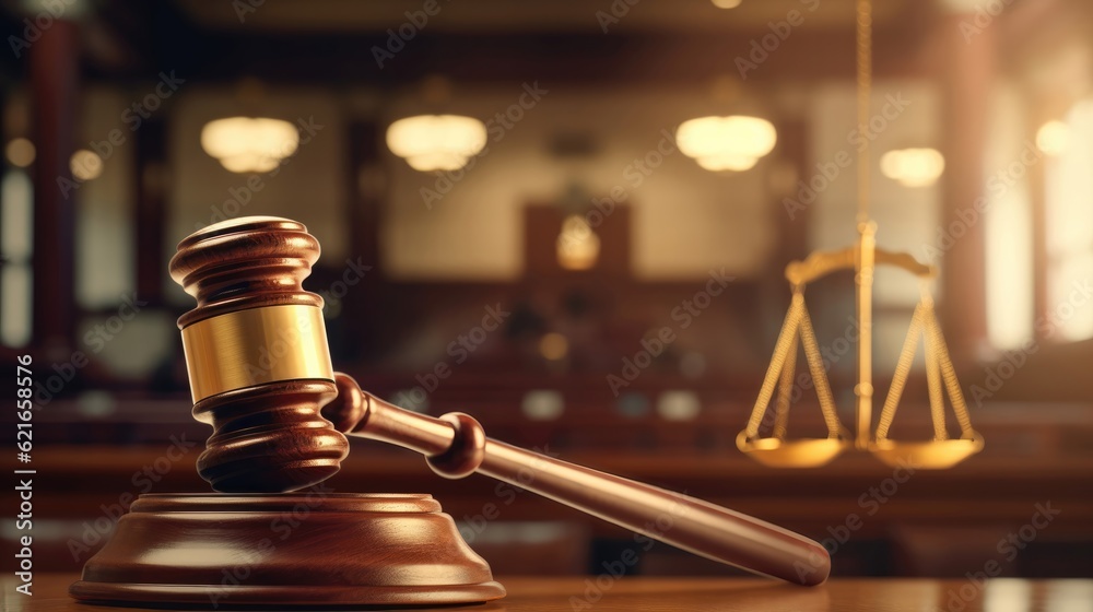 Law and authority lawyer concept. Judgment gavel hammer in court courtroom for crime judgement legislation and judicial decision. Generative AI Law and authority lawyer concept. Judgment gavel hammer in court courtroom for crime judgement legislation and judicial decision. Generative AI