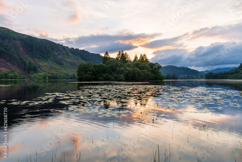 Loch Chon, in the Scottish Highlands UK, on a summers evening.  photo