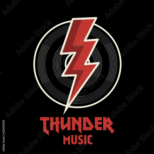 vector of thunder music, vynil record vintage style perfect for t-shirt design etc