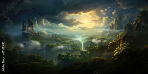 Fantasy world scenery, virtual reality, VR, backgrounds, wallpaper, AI generated