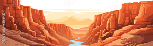 Fényképezés A canyon with a river vector simple 3d smooth cut isolated illustration