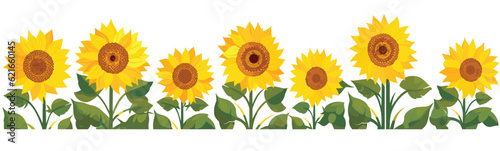 A field of sunflowers vector simple 3d smooth cut isolated illustration