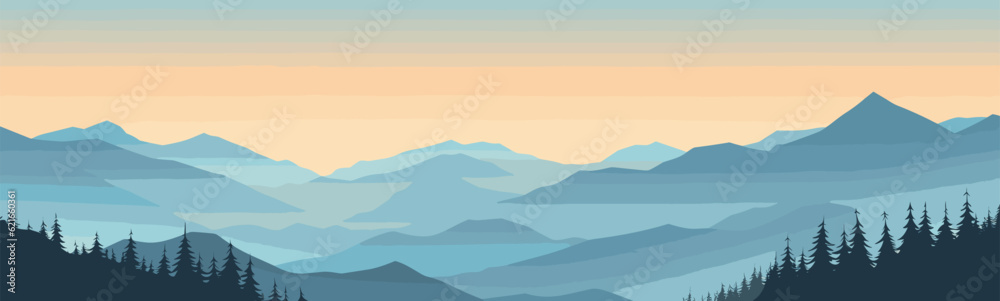 Mountain range with a clear sky vector simple 3d isolated illustration