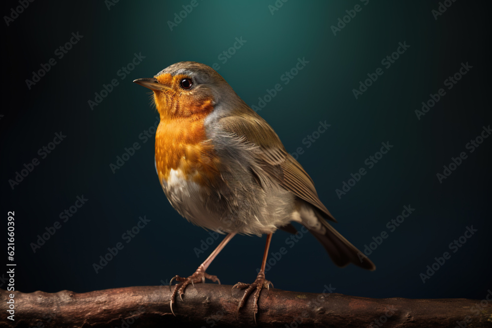 The European robin (Erithacus rubecula) known simply as the robin or robin redbreast. Generative AI. The European robin (Erithacus rubecula) known simply as the robin or robin redbreast. Generative AI.