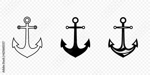 Vector Anchors. Anchor Silhouette Icon Set. Black and White Anchor with Outline. Anchor Design Template Collection. Vector Illustrtion