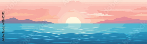Sunset over the ocean vector simple 3d smooth cut isolated illustration © Zaharia Levy