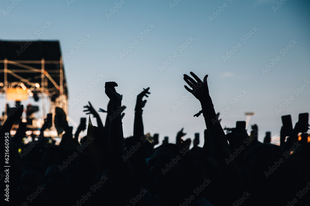 Silhouettes of people in a festival