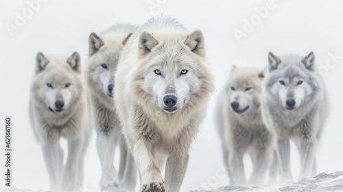 white wolves in the snow - Created with Generative AI technology.