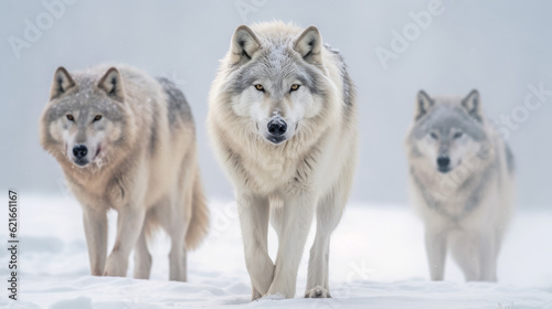 white wolves in the snow - Created with Generative AI technology.