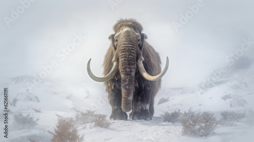 mammoth in the snow - Created with Generative AI technology.